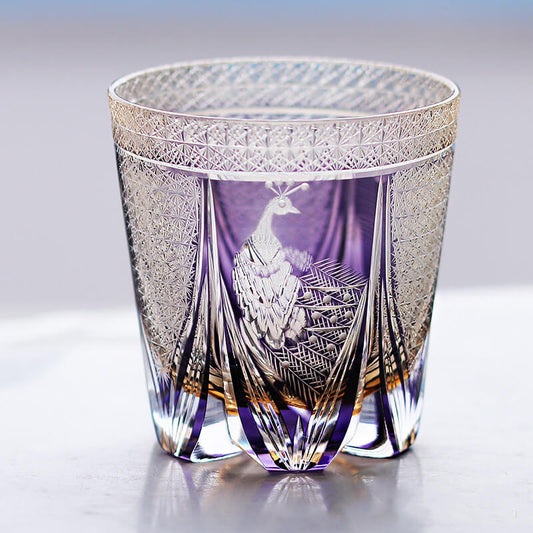 Edo Kiriko Handcrafted Peacock Motif Whisky Glass