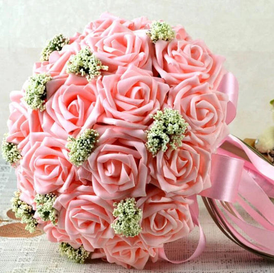 Artificial Rose Wedding Bouquet 24 Heads Romantic Bridal Hand Holding Flowers 26cm