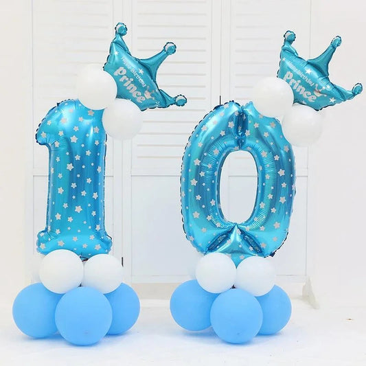 DIY Number Balloon Tower Kit with Crown Large Foil Age Birthday Party Decoration Boy Girl