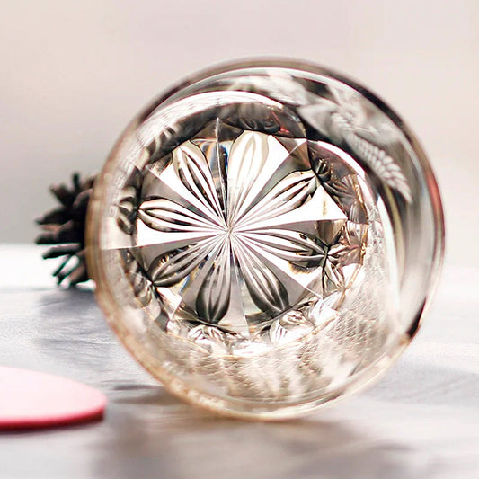 Edo Kiriko Handcrafted Peacock Pattern Whisky Glass Gray Phoenix