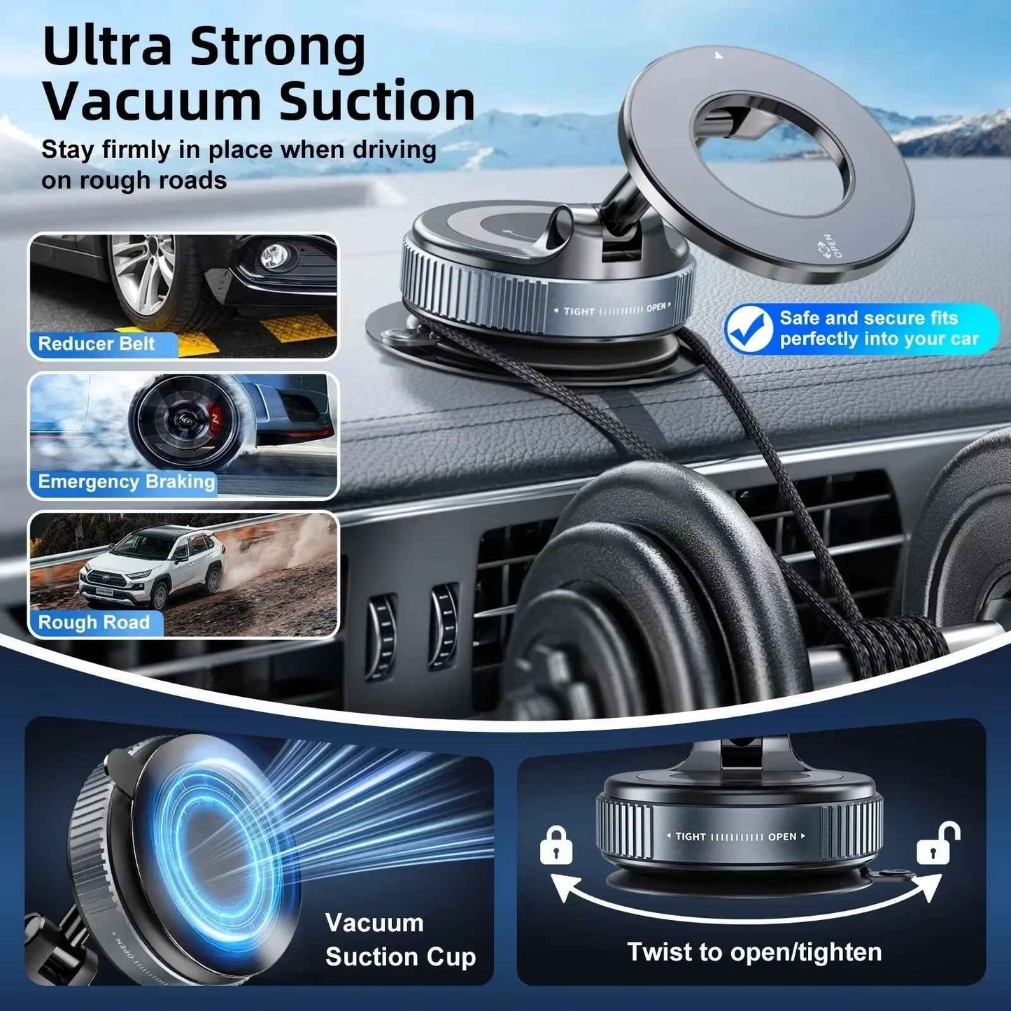 360° Foldable Magnetic Phone Holder – Adjustable Vacuum Car Mount