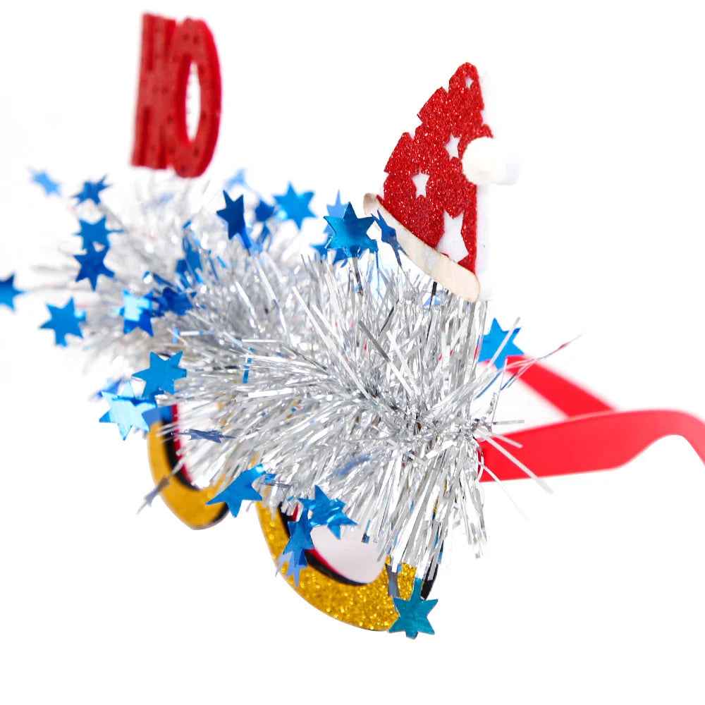Christmas Party Glasses Novelty Glitter Frames Santa Reindeer Snowman Photo Props