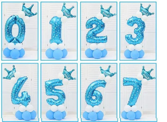 DIY Number Balloon Tower Kit with Crown Large Foil Age Birthday Party Decoration Boy Girl