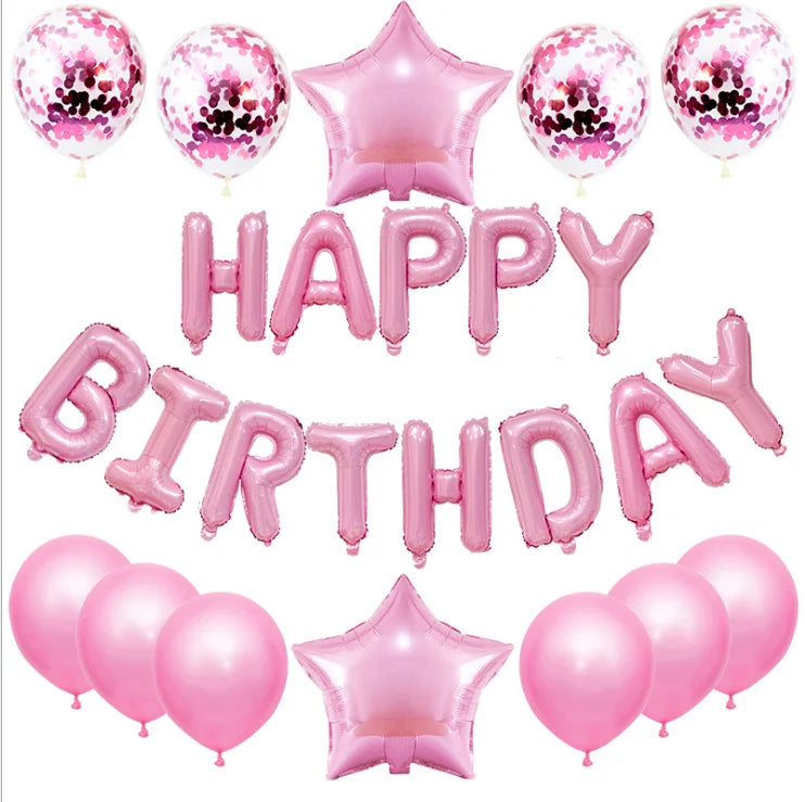Happy Birthday Balloon Banner Set 25pcs Foil Letters Confetti Stars Party Kit