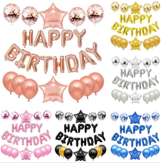 Happy Birthday Balloon Banner Set 25pcs Foil Letters Confetti Stars Party Kit
