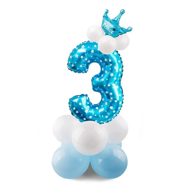 17pcs Birthday Number Balloon Set 32 Inch Foil Helium Decor Boy Girl
