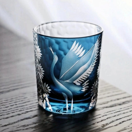 Edo Kiriko Handcrafted Pine & Crane Crystal Whisky Glass