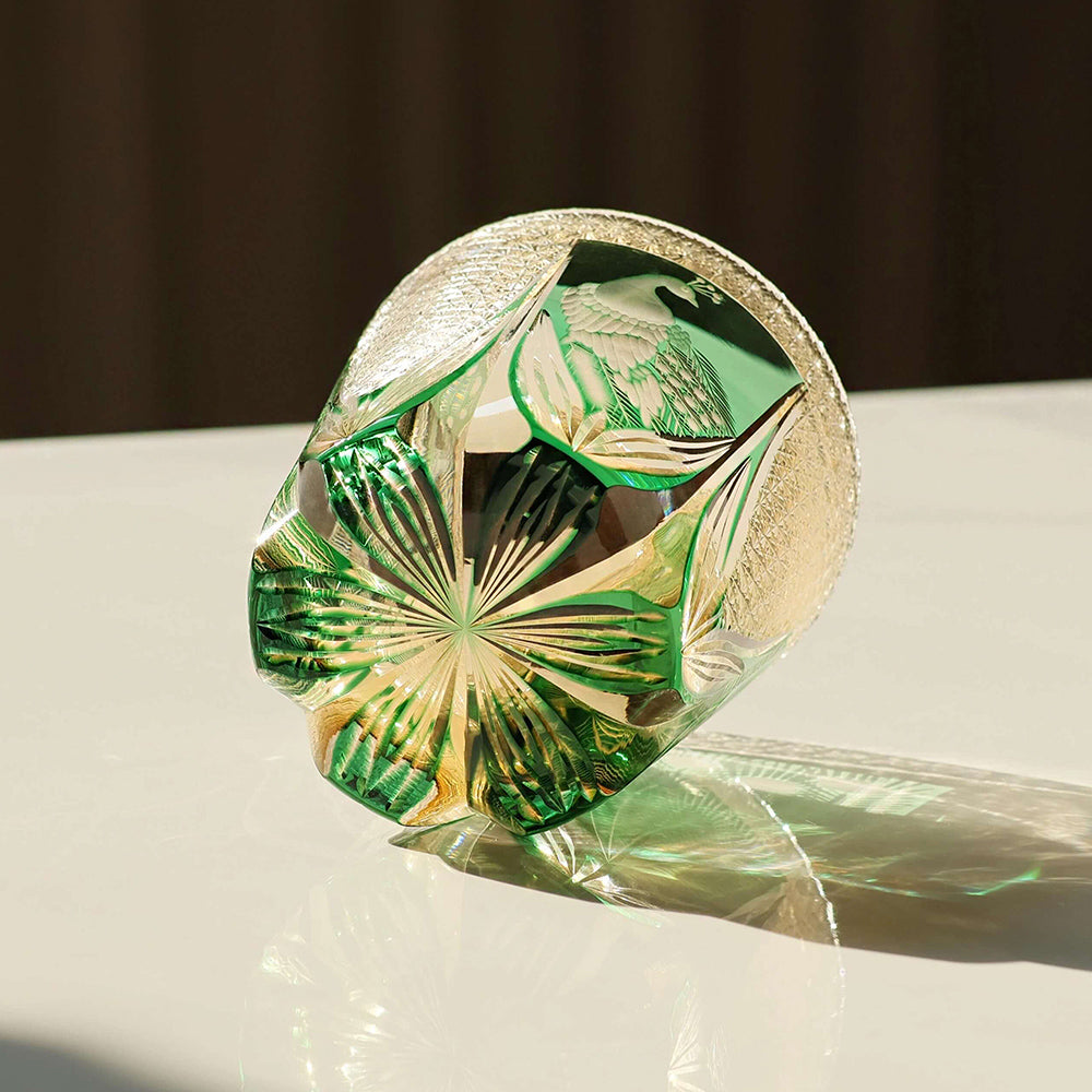 Edo Kiriko Handcrafted Peacock Motif Whisky Glass