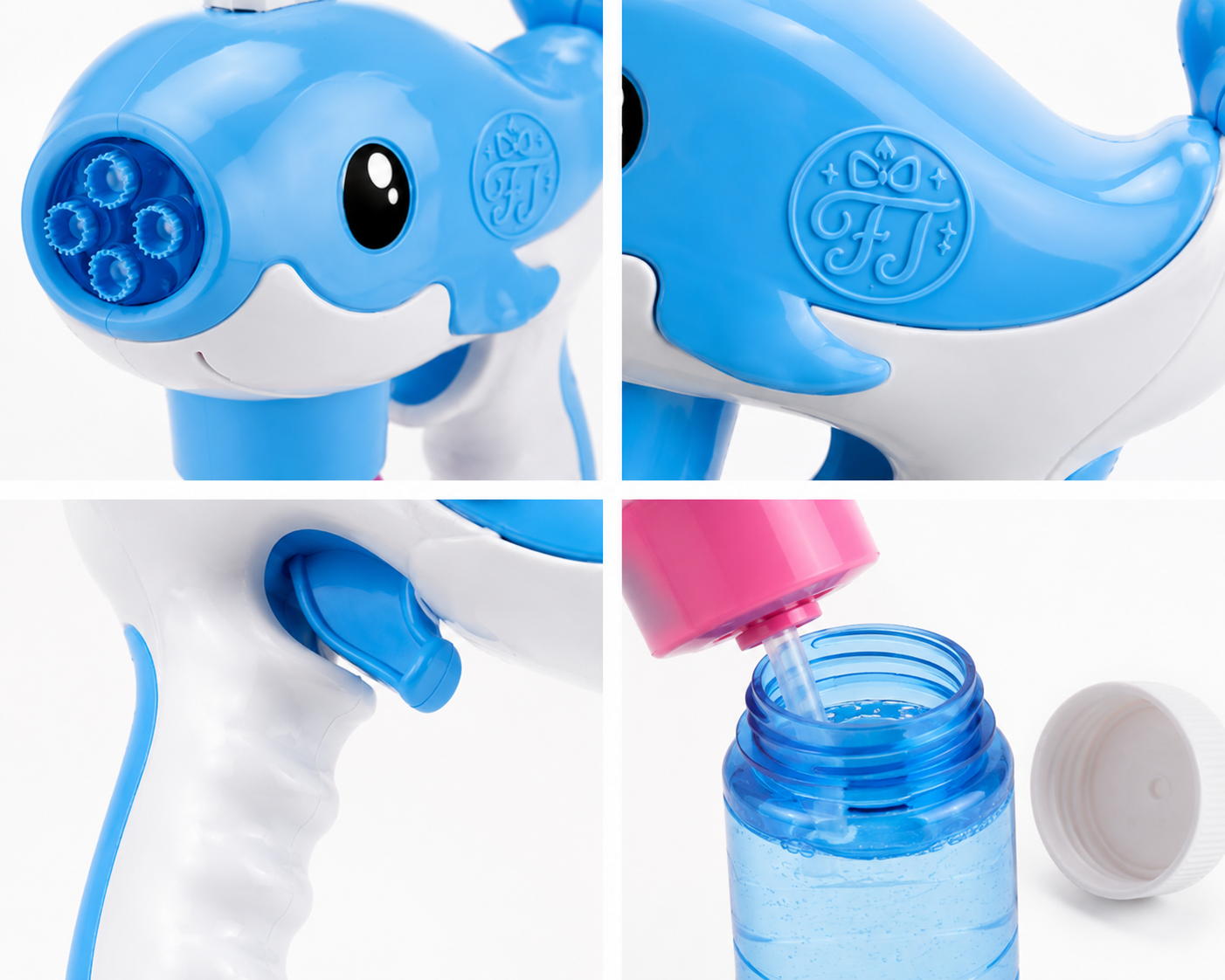 2-Pack Whale Automatic Bubble Gun Set – Bubble Maker Toy with 4 Solutions