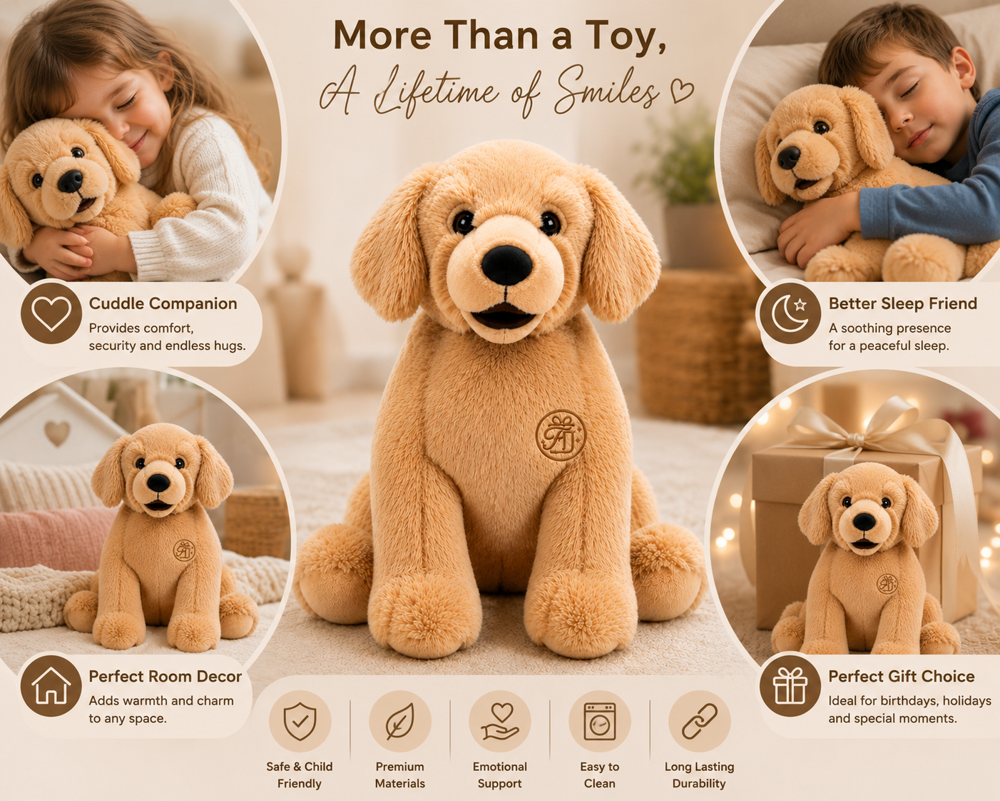 26" Cuddly Golden Retriever Plush Toy – Large Beige Stuffed Dog