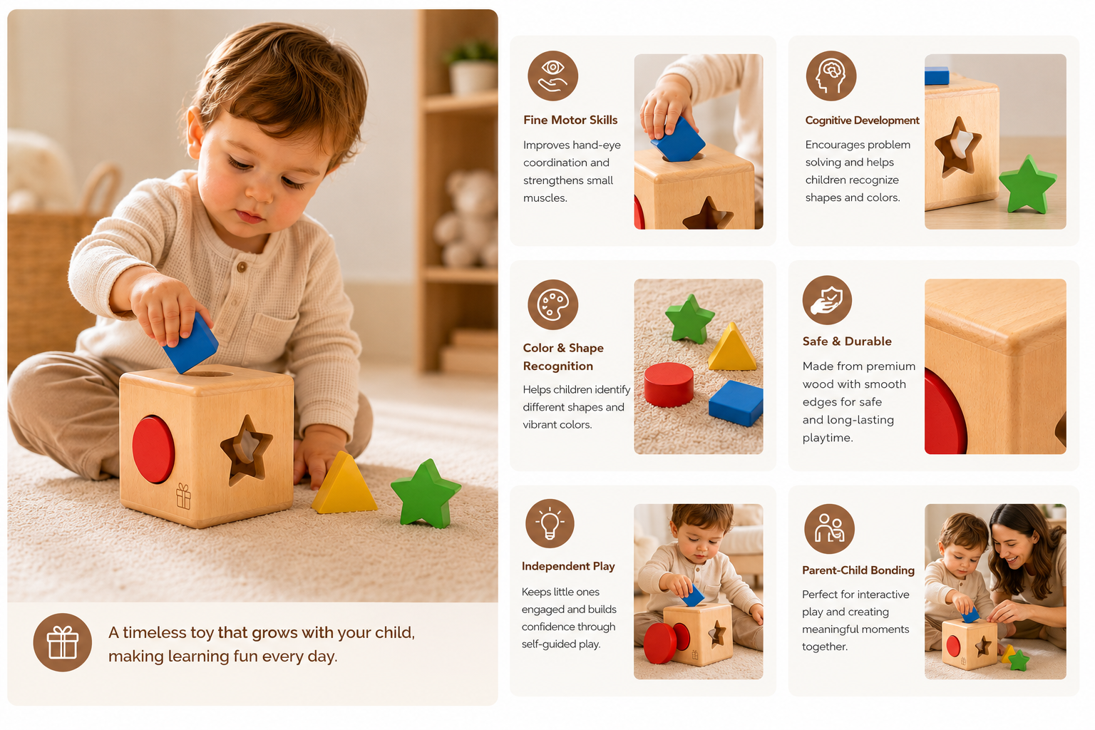 Wooden Shape Sorting Cube – Classic 12 Shapes Educational Toy