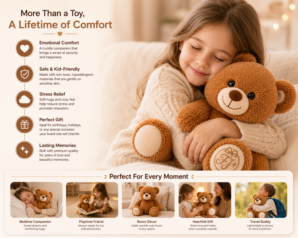 Super Soft Almond Brown Teddy Bear - 18 Inch Plush Stuffed Animal