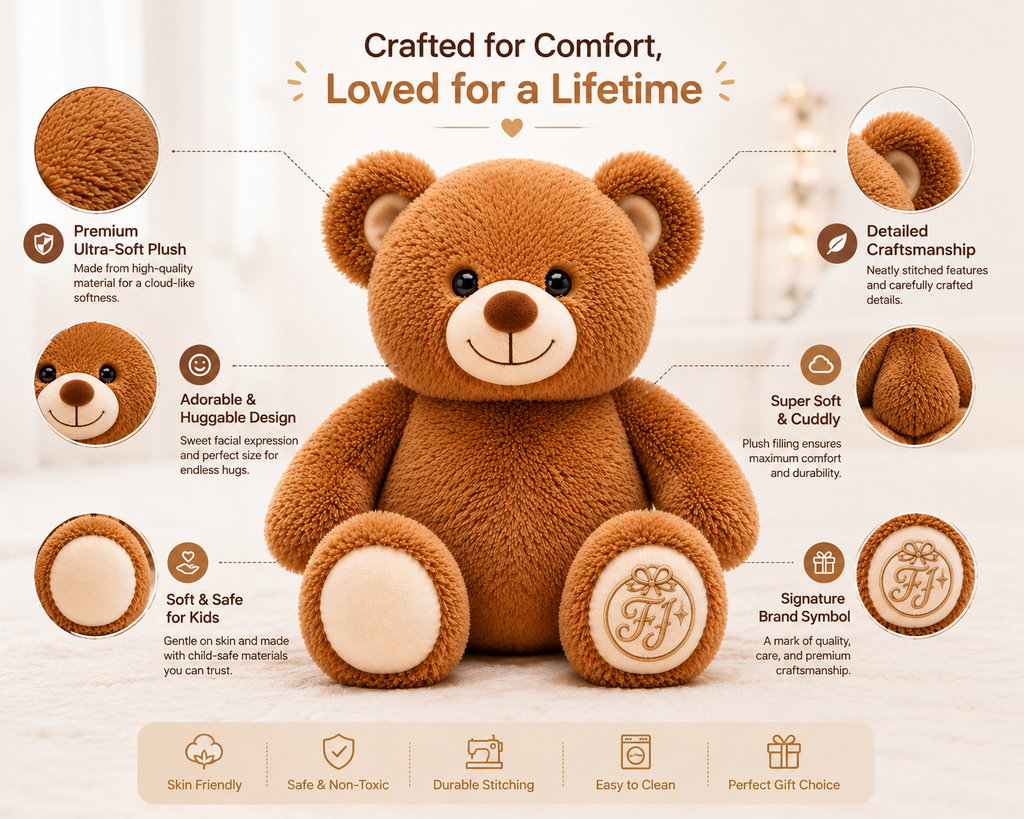 Super Soft Almond Brown Teddy Bear - 18 Inch Plush Stuffed Animal