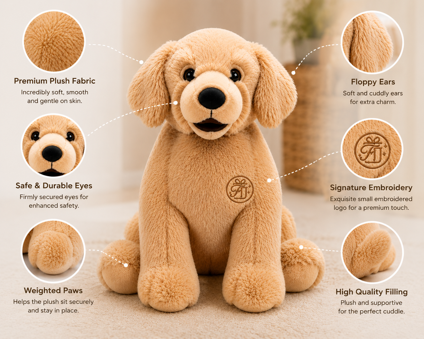 26" Cuddly Golden Retriever Plush Toy – Large Beige Stuffed Dog
