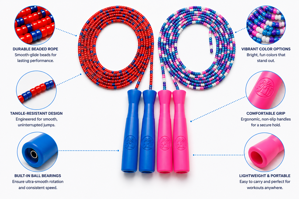 16 FT Long Jump Rope (2 Pack) – Double Dutch Beaded Skipping Ropes