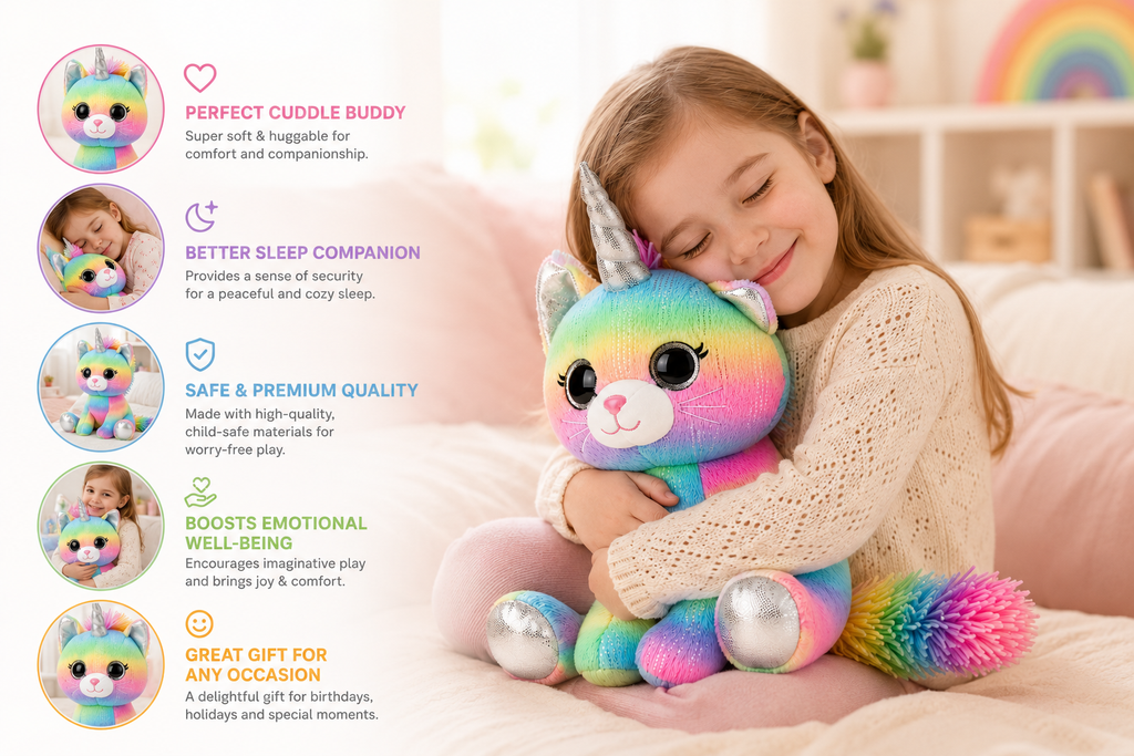 Shimmer Caticorn Plush Toy – 9" Rainbow Unicorn Cat Stuffed Animal