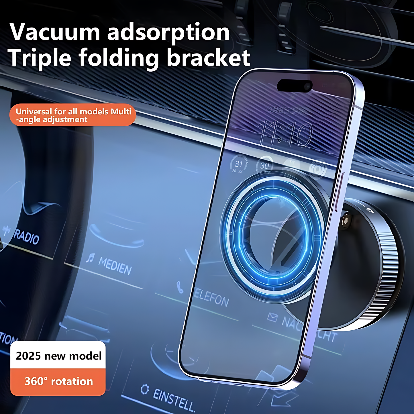 360° Foldable Magnetic Phone Holder – Adjustable Vacuum Car Mount