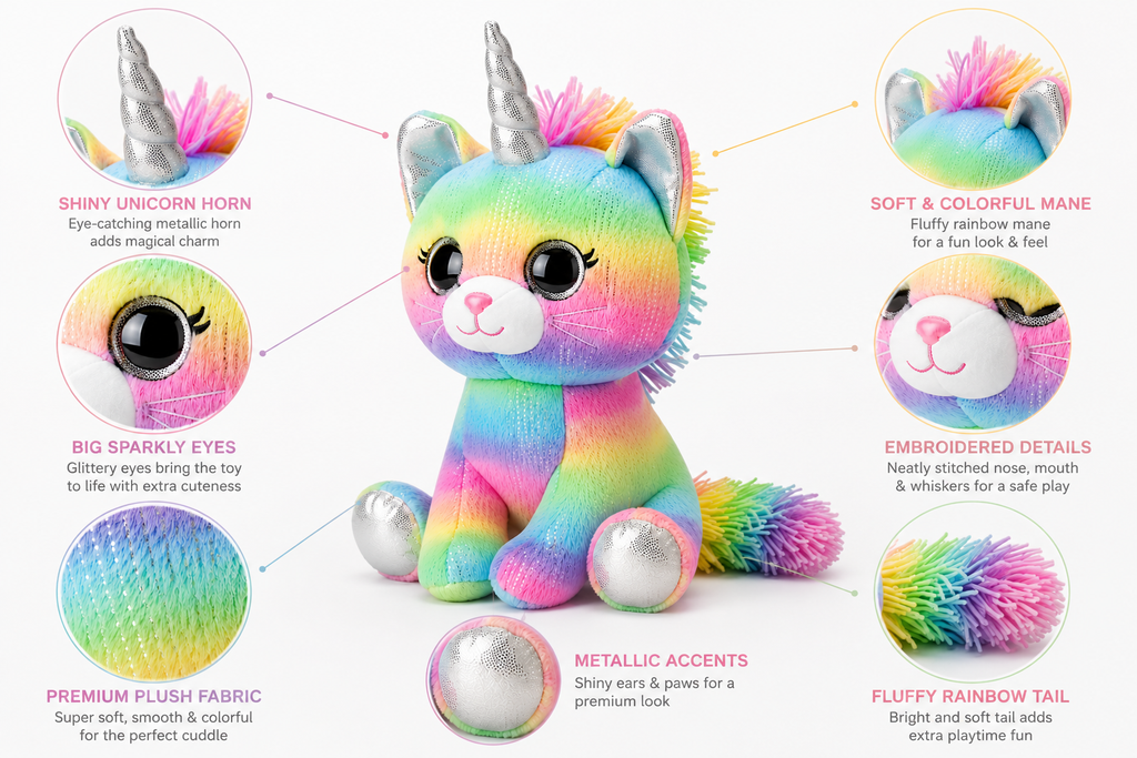 Shimmer Caticorn Plush Toy – 9" Rainbow Unicorn Cat Stuffed Animal
