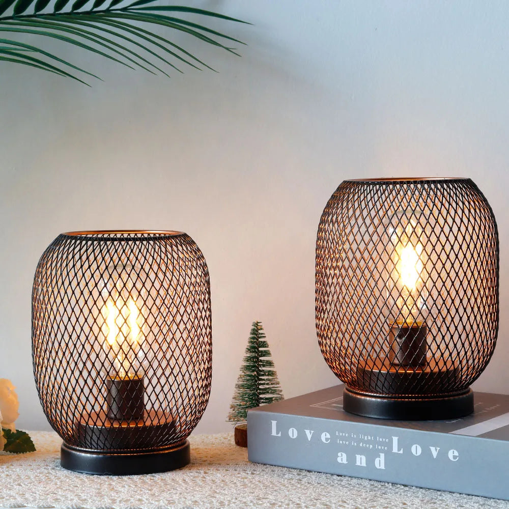 Metal Cage LED Table Lantern – Warm White Battery Lamp