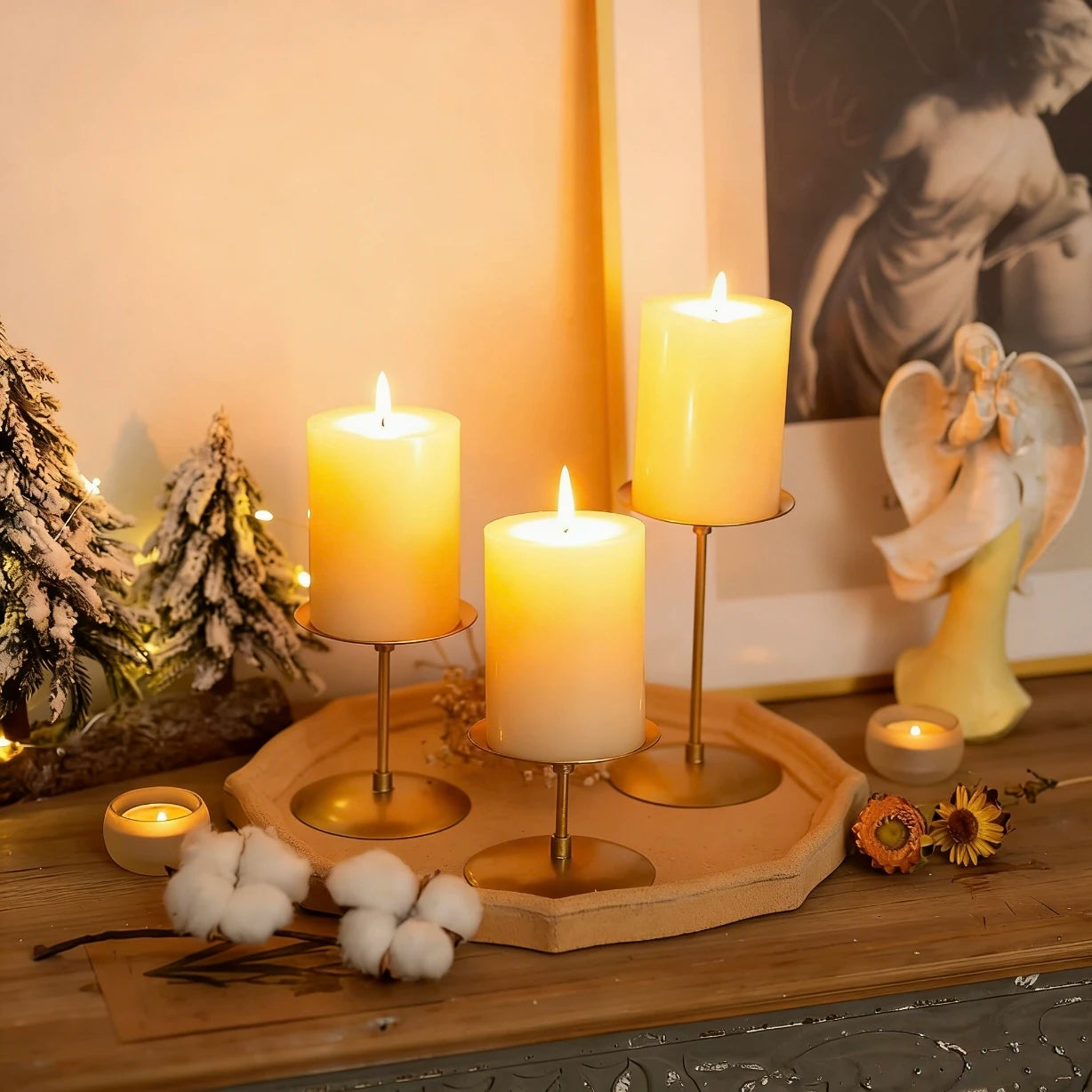 Set Of 3 Metal Pillar Candle Holders For Table Decor