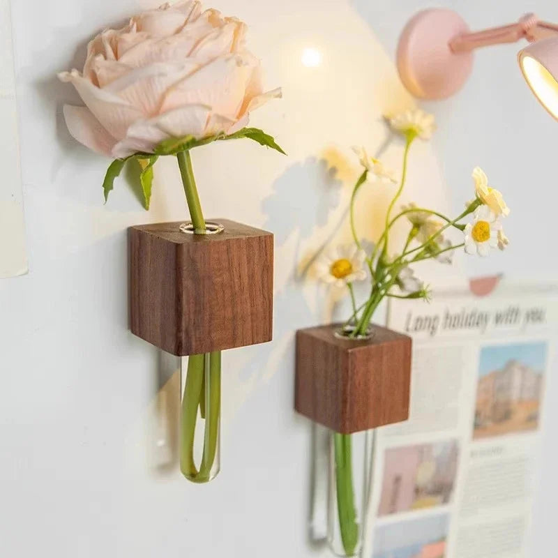 Solid Wood Magnetic Vase Fridge Magnet Home Decor