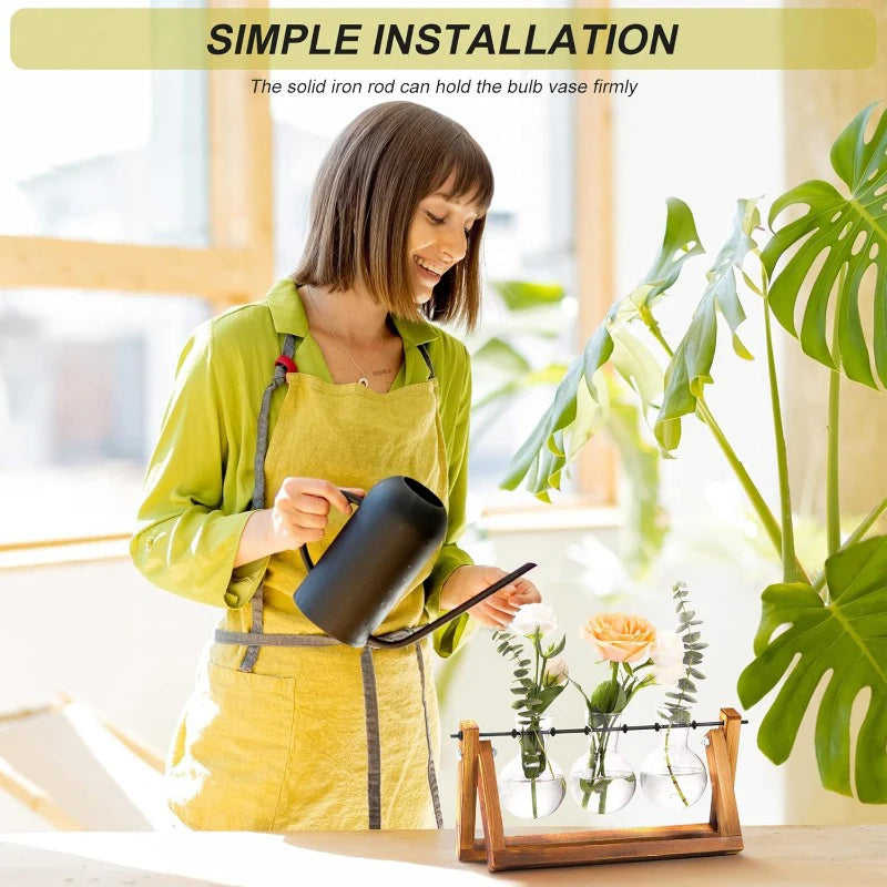 Wooden Frame Glass Bulb Terrarium Vase Planter