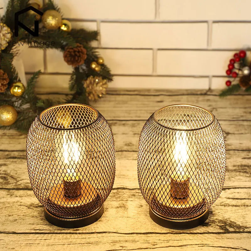Metal Cage LED Table Lantern – Warm White Battery Lamp