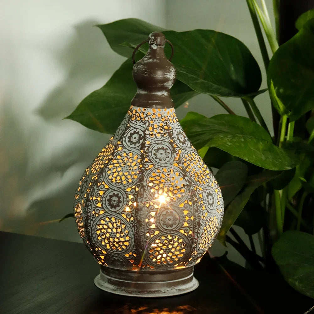 Moroccan Metal Table Lantern Lamp – Retro Battery LED