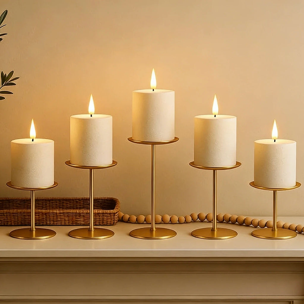 Set Of 3 Metal Pillar Candle Holders For Table Decor