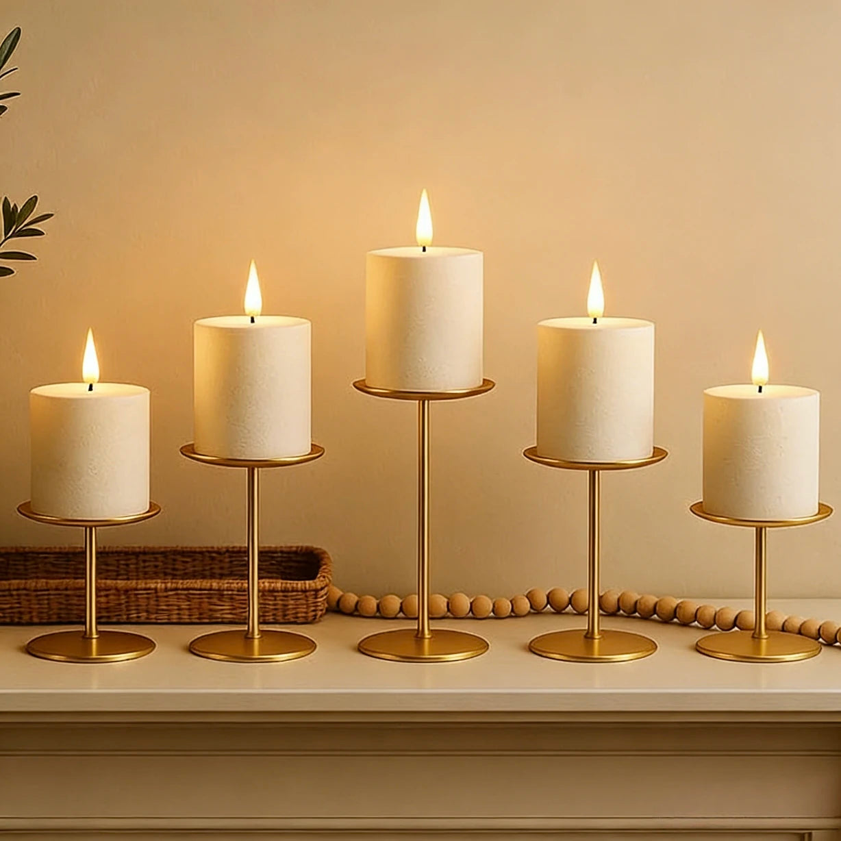 Set Of 3 Metal Pillar Candle Holders For Table Decor