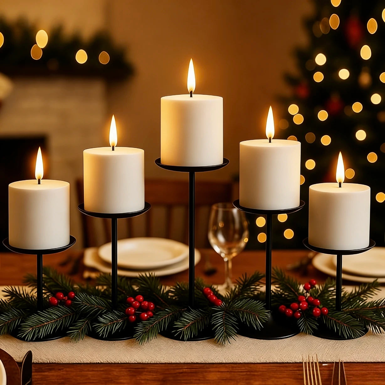 Set Of 3 Metal Pillar Candle Holders For Table Decor
