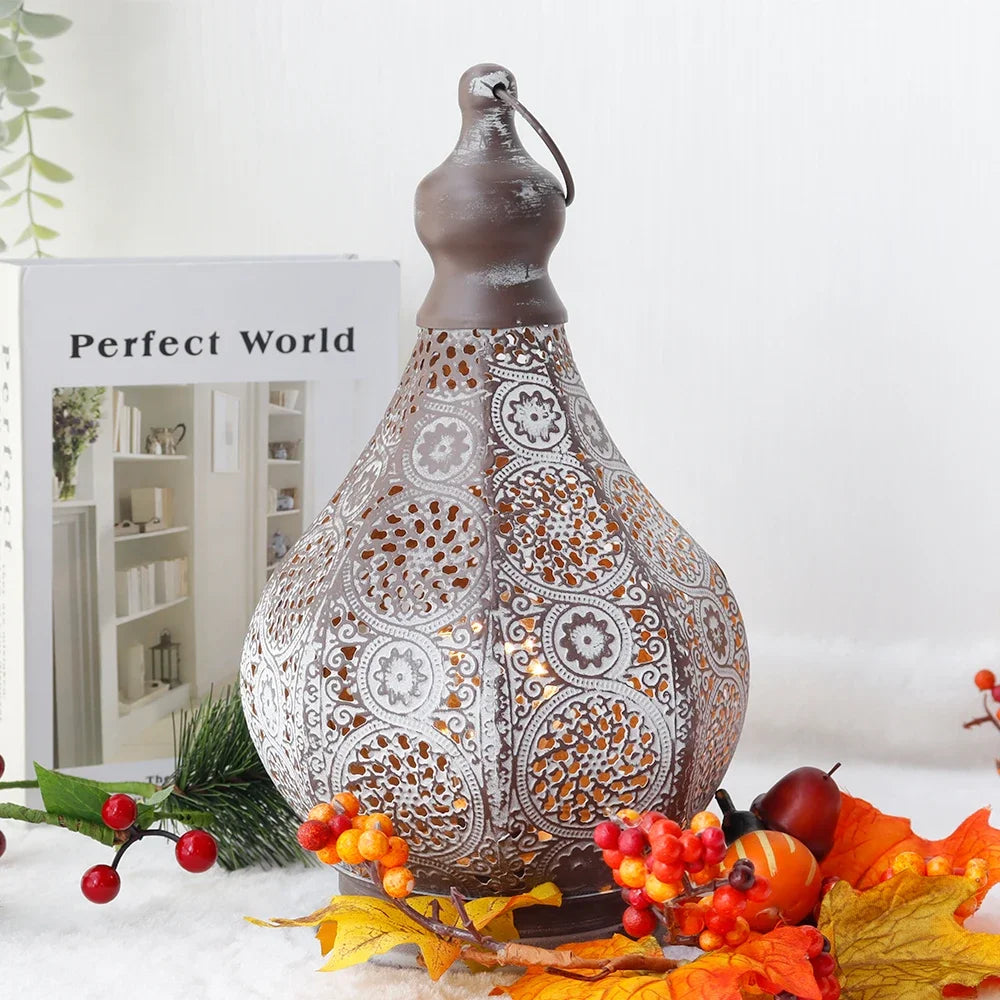 Moroccan Metal Table Lantern Lamp – Retro Battery LED