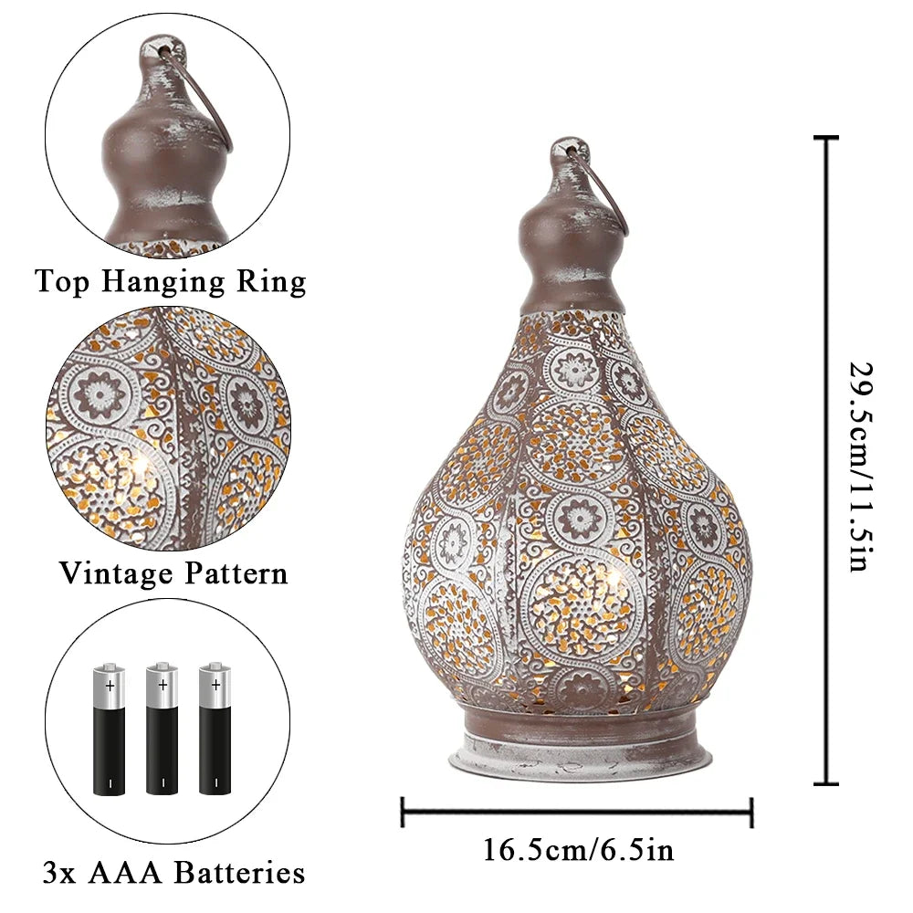 Moroccan Metal Table Lantern Lamp – Retro Battery LED