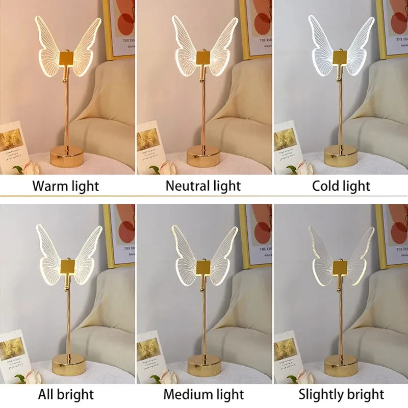 Butterfly LED Table Lamp Acrylic – 3-Color Dimmable USB