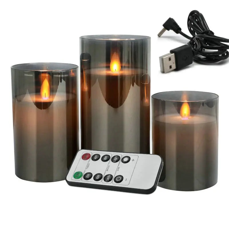 LED Flameless Pillar Candle Set – USB Rechargeable Wax