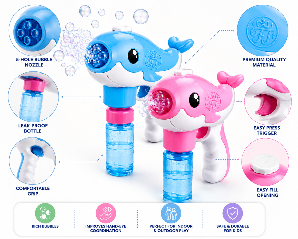 2-Pack Whale Automatic Bubble Gun Set – Bubble Maker Toy with 4 Solutions