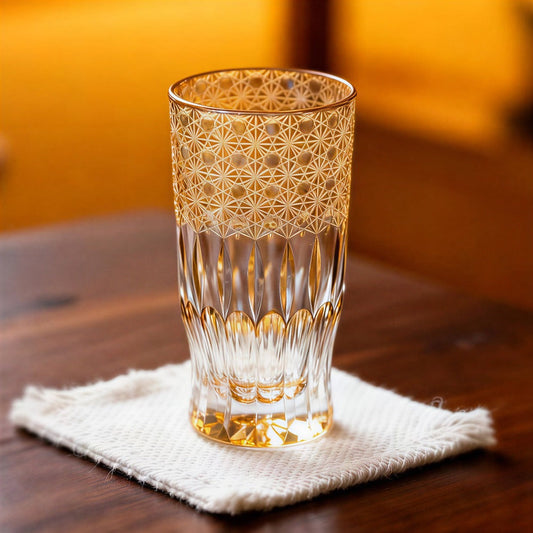 Edo Kiriko Handcrafted Sunset-Toned Crystal Glass