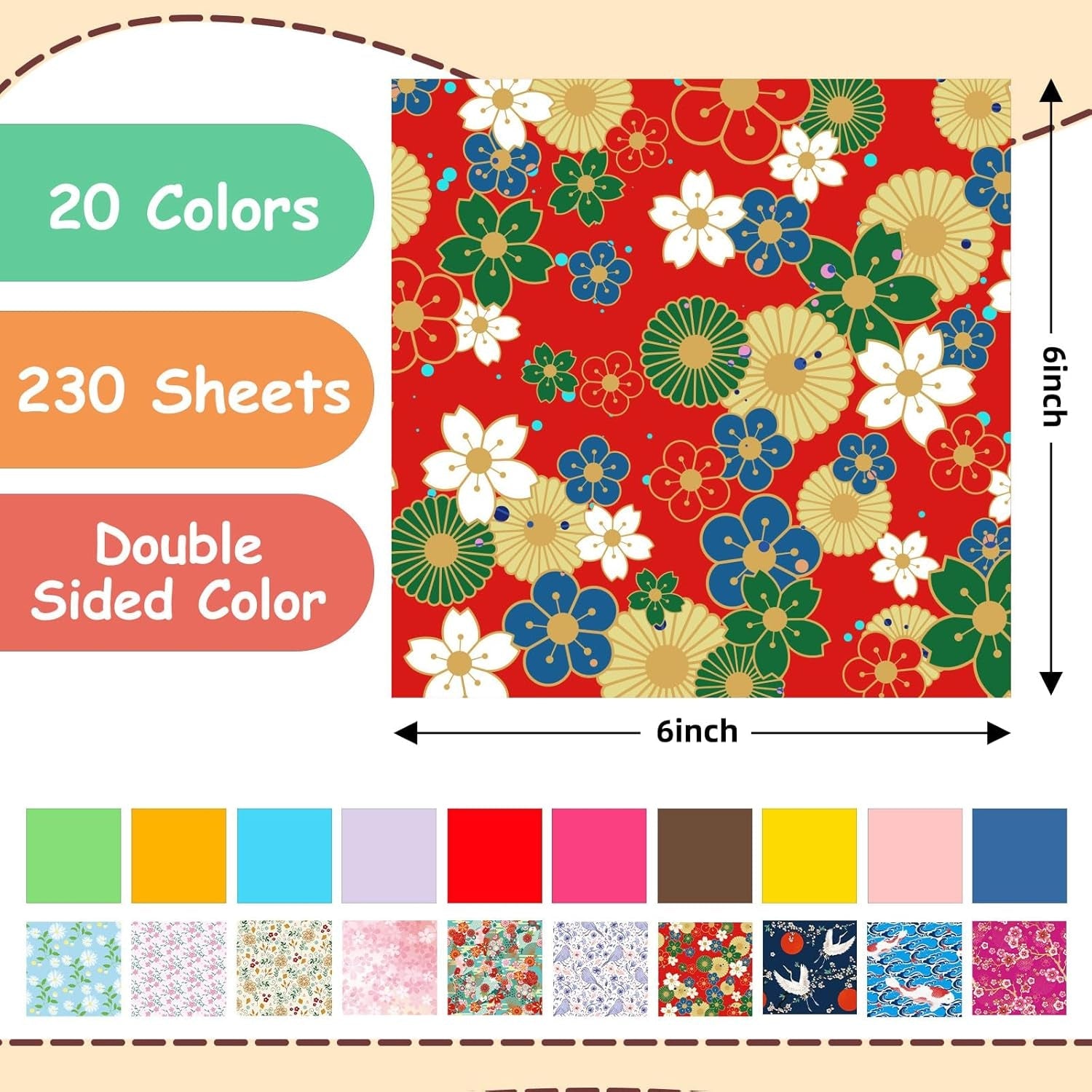 Double-Sided Japanese Origami Paper 6x6 – Colored Folding Craft Paper for Kids & Beginners