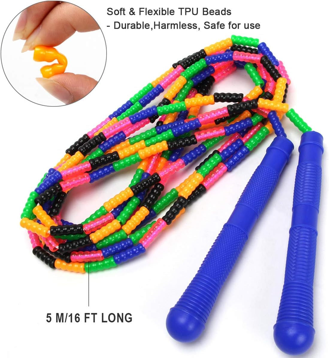 16 FT Long Jump Rope (2 Pack) – Double Dutch Beaded Skipping Ropes