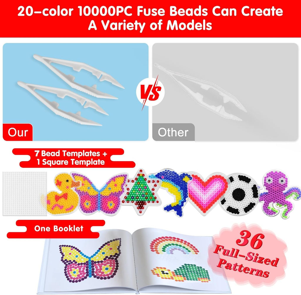 10000PCS 5MM Melty Beads Craft Kit – Iron Beads Set with Pegboards & Accessories