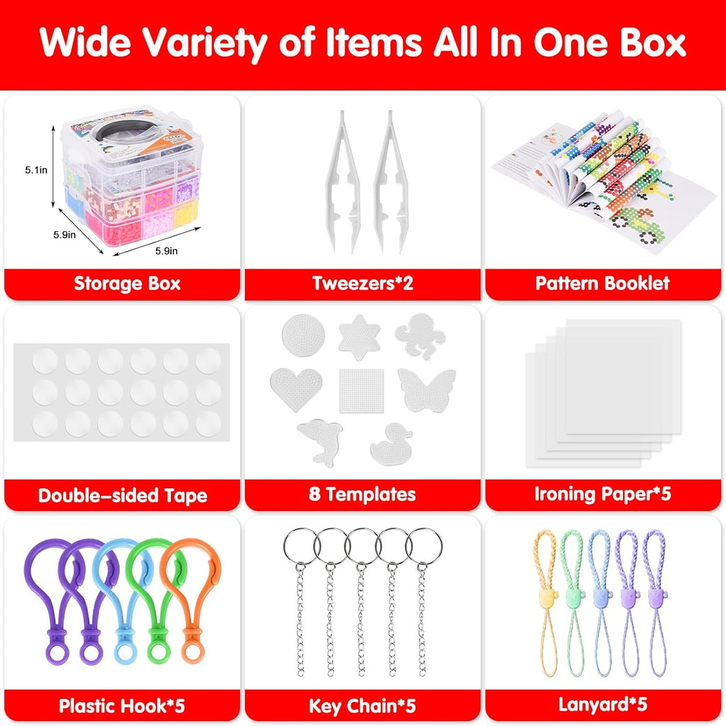 10000PCS 5MM Melty Beads Craft Kit – Iron Beads Set with Pegboards & Accessories